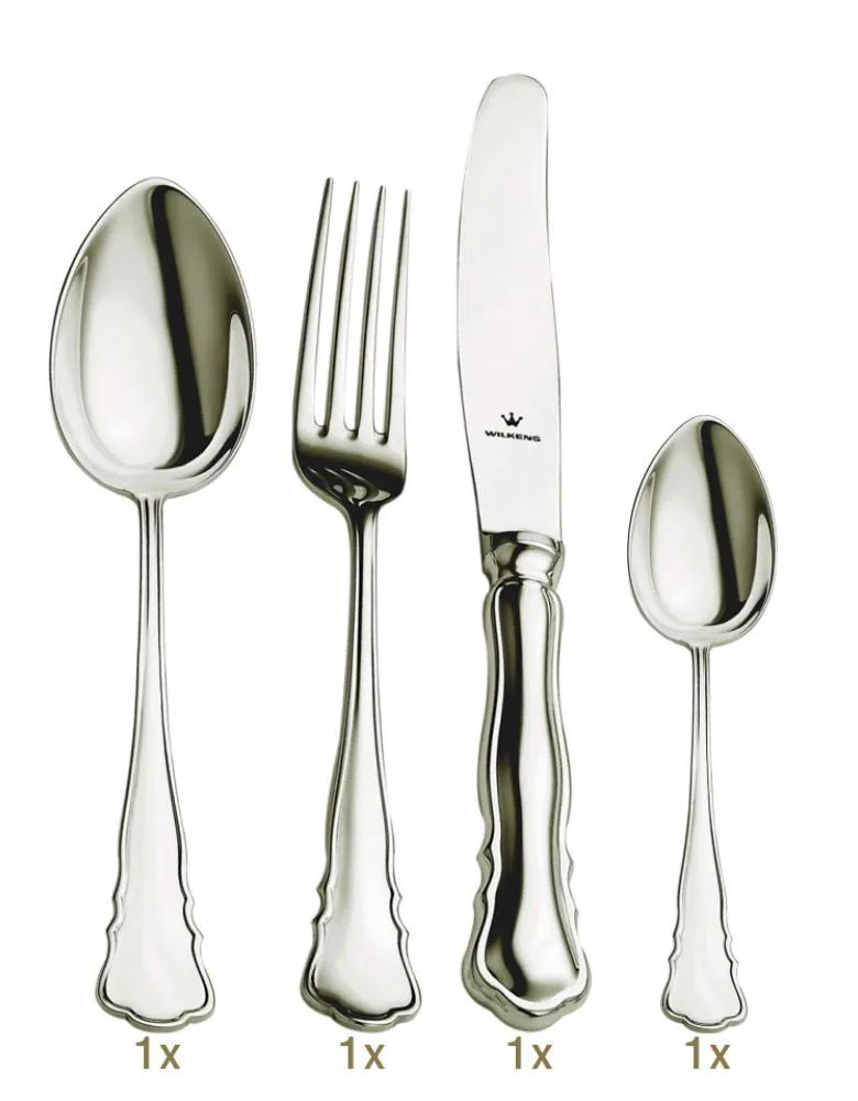 Wilkens & Söhne Chippendale Garnitur Menübesteck 04 tlg Silberauflage
