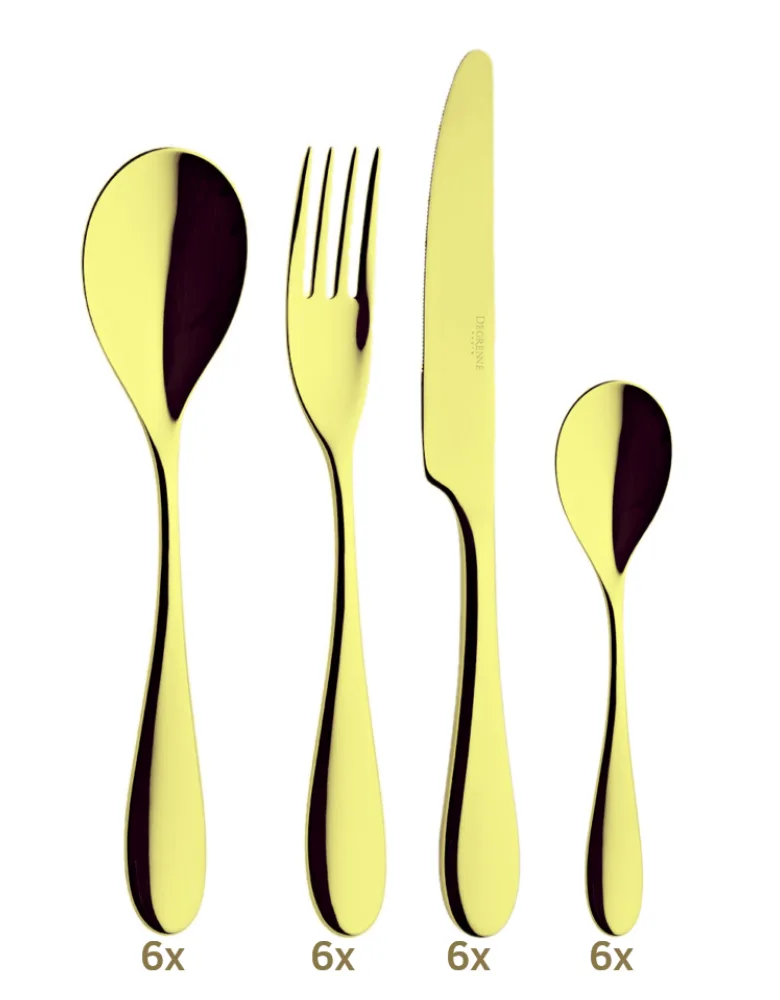 Guy Degrenne Onde GOLD Garnitur Tafelbesteck 24 tlg PVD Gold