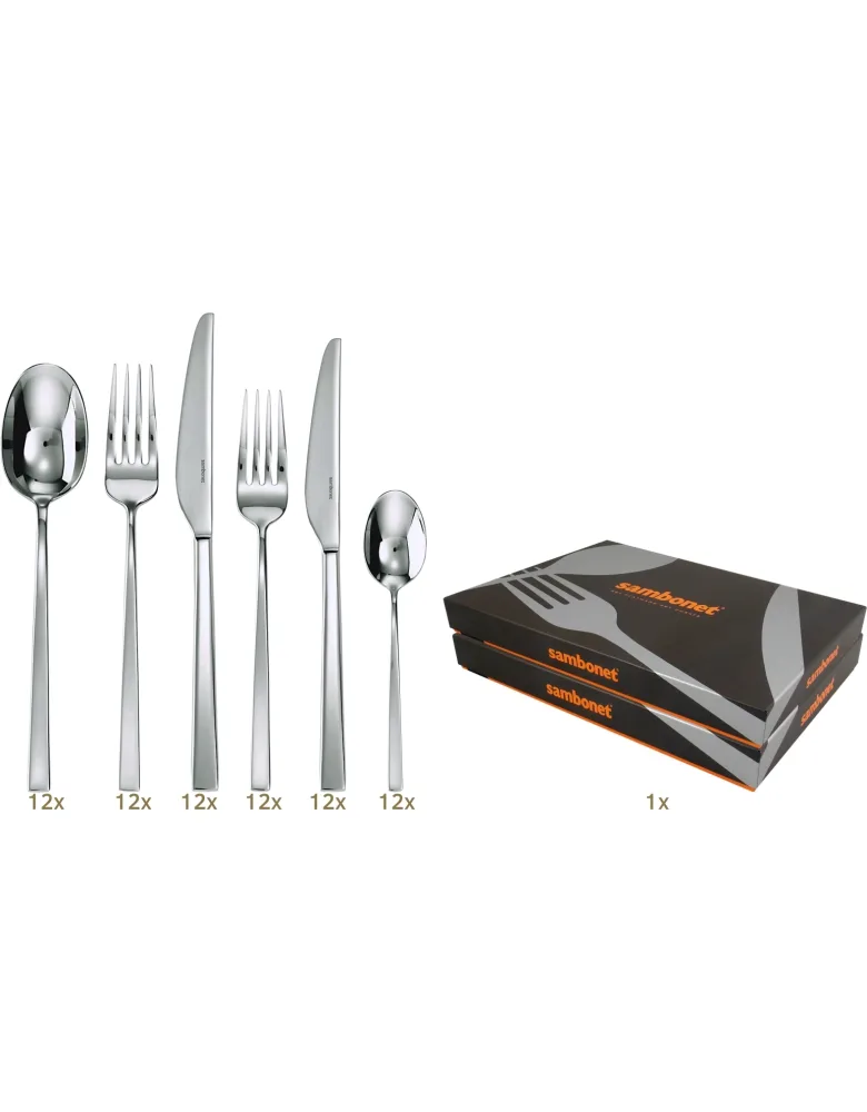 Sambonet Linea Q Garnitur Tafelbesteck 72 tlg Hohlheft Silberauflage