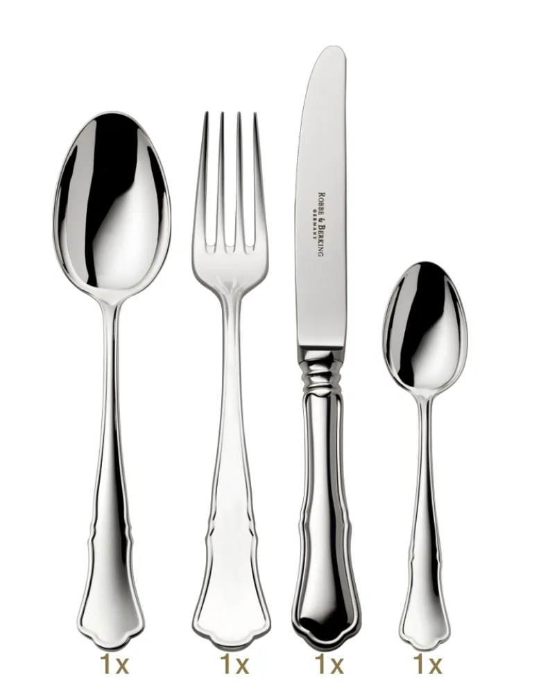 Robbe & Berking Alt Chippendale Garnitur Menübesteck 04 tlg Silberauflage