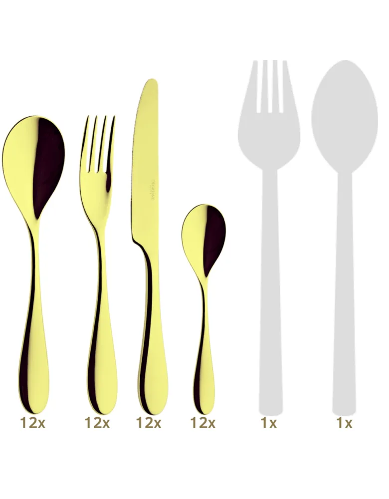 Guy Degrenne Onde GOLD Garnitur Tafelbesteck 50 tlg PVD Gold