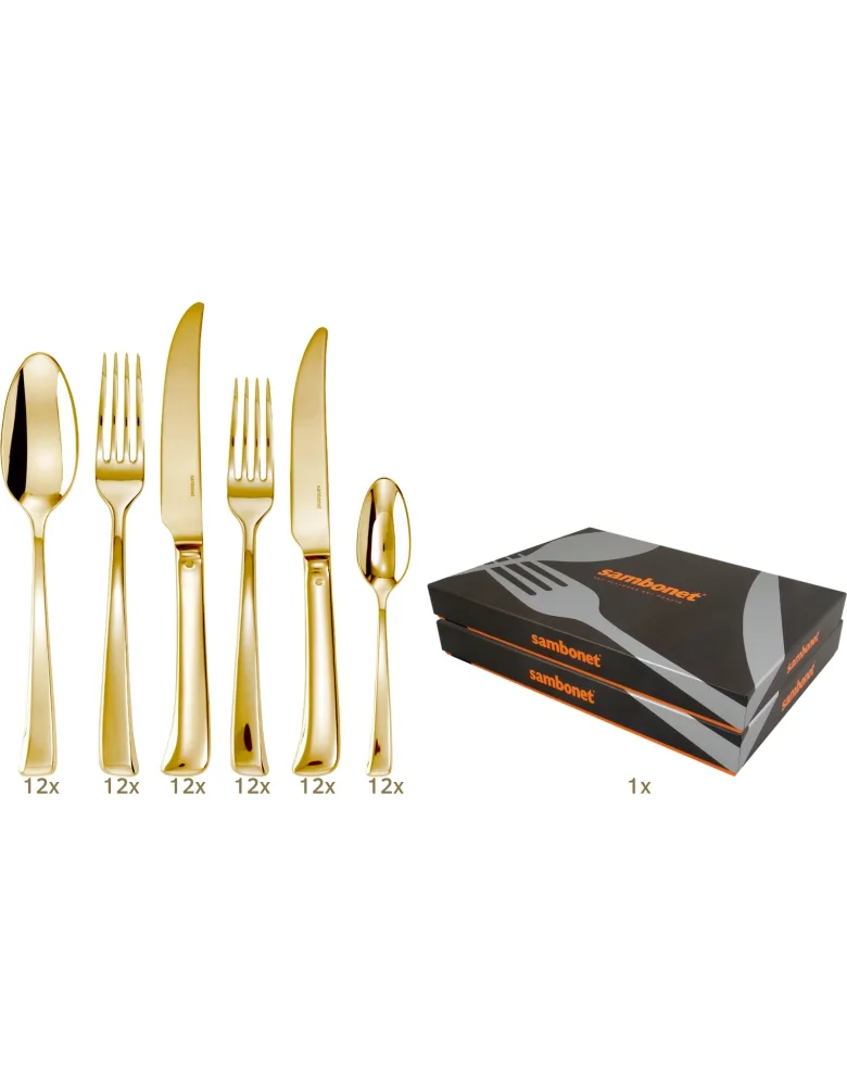 Sambonet Imagine Garnitur Tafelbesteck 72 tlg Monobloc PVD Gold