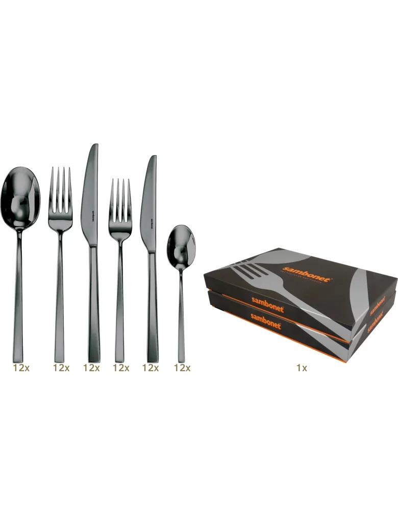 Sambonet Linea Q Garnitur Tafelbesteck 72 tlg Monobloc PVD schwarz