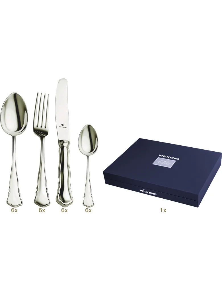 Wilkens & Söhne Chippendale Garnitur Menübesteck 24 tlg Silberauflage