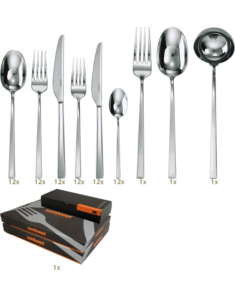 Sambonet Linea Q Garnitur Tafelbesteck 75 tlg Hohlheft Silberauflage