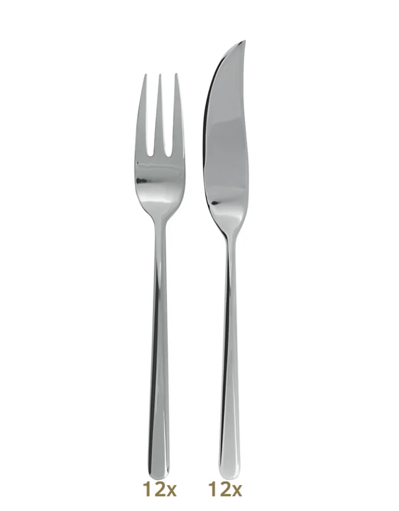 Sambonet Linear Garnitur Fischbstk 24 tlg. PVD Champagner