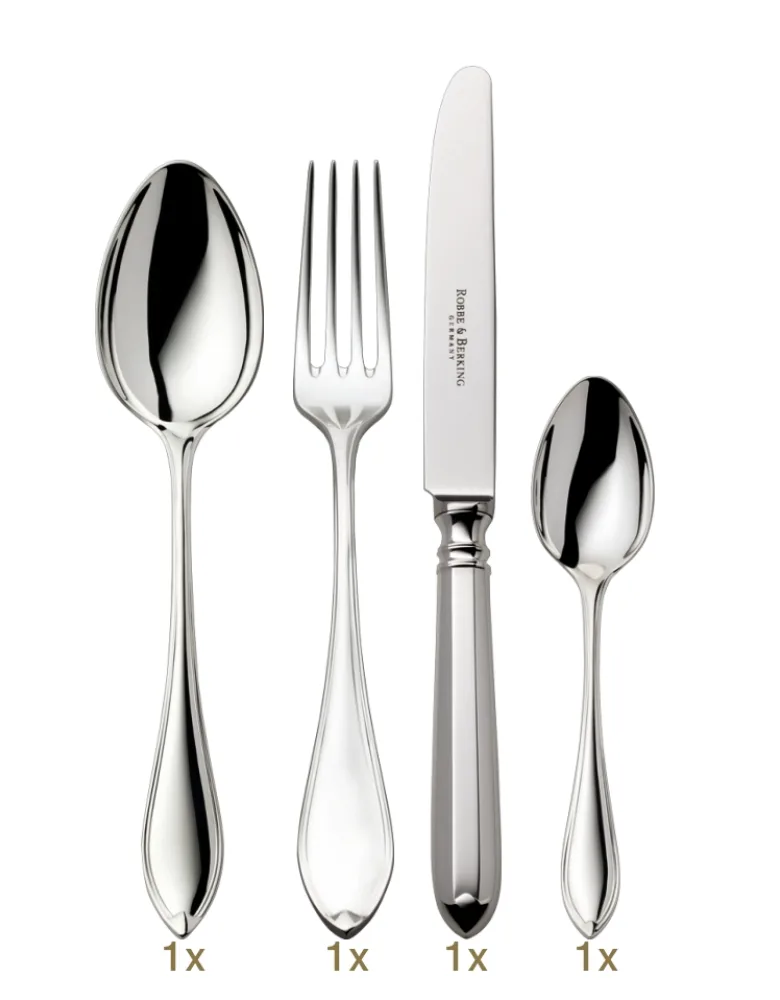 Robbe & Berking Navette Garnitur Menübesteck 04 tlg Silberauflage
