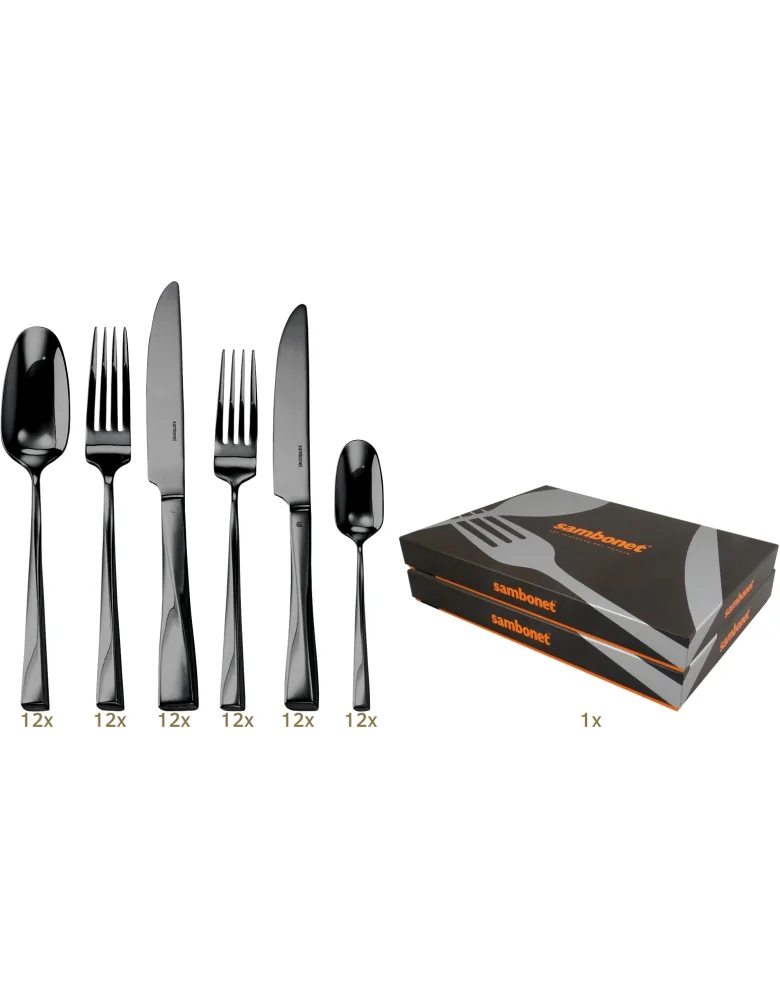Sambonet Twist Garnitur Tafelbesteck 72 tlg Monobloc PVD schwarz